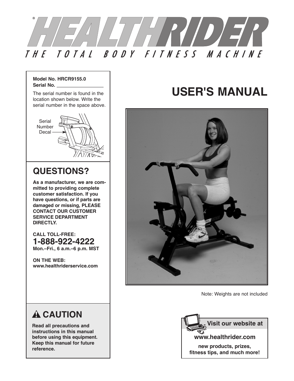 Healthrider HRCR9155.0 User Manual | 16 pages