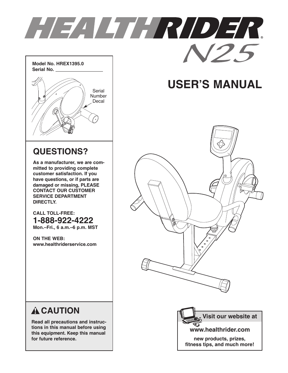 Healthrider HREX1395.0 User Manual | 16 pages