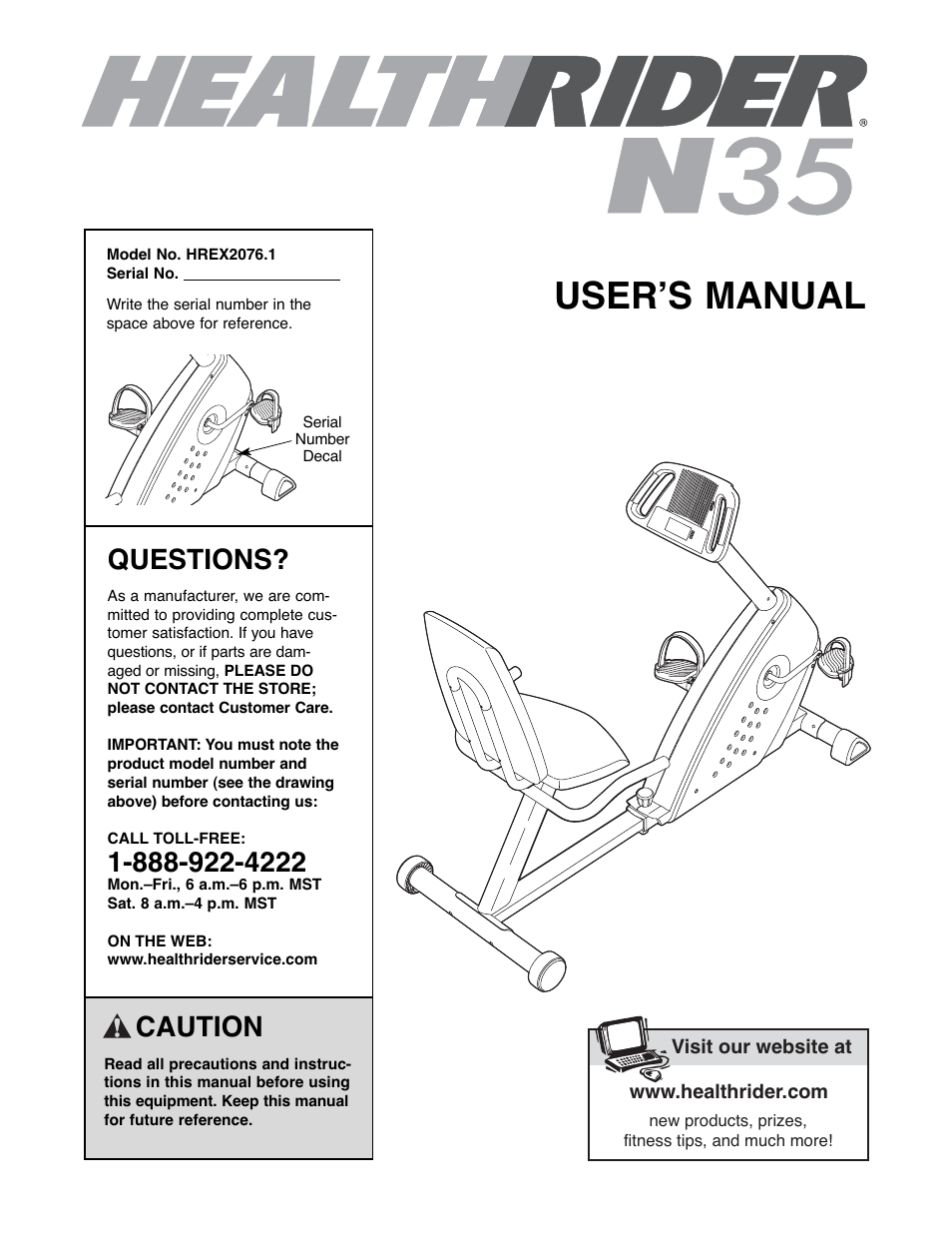 Healthrider N35 HREX2076.1 User Manual | 20 pages