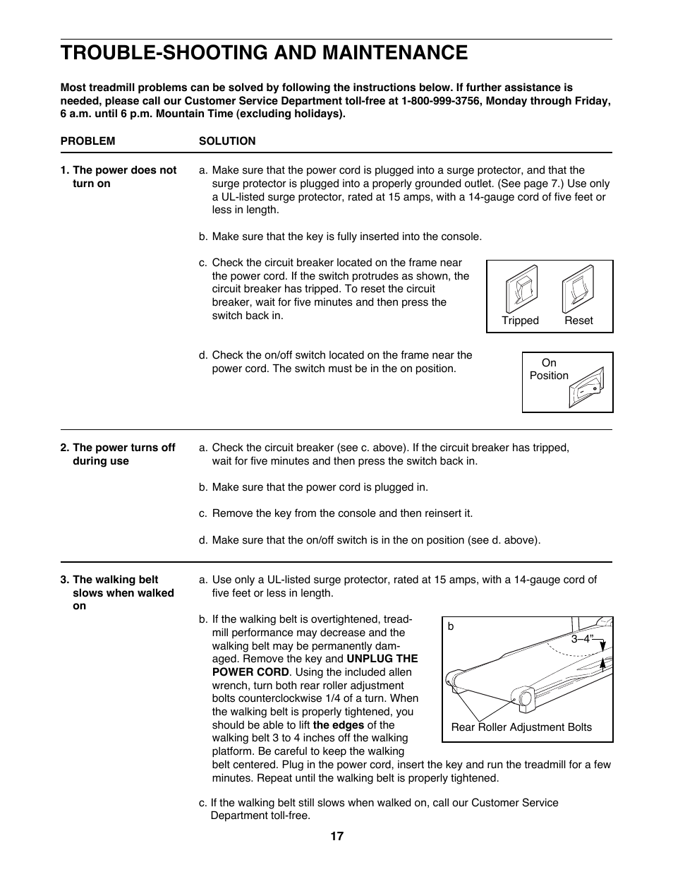 Trouble-shooting and maintenance | Healthrider SOFTSTRIDER S600 Treadmill HRTL14981 User Manual | Page 17 / 22