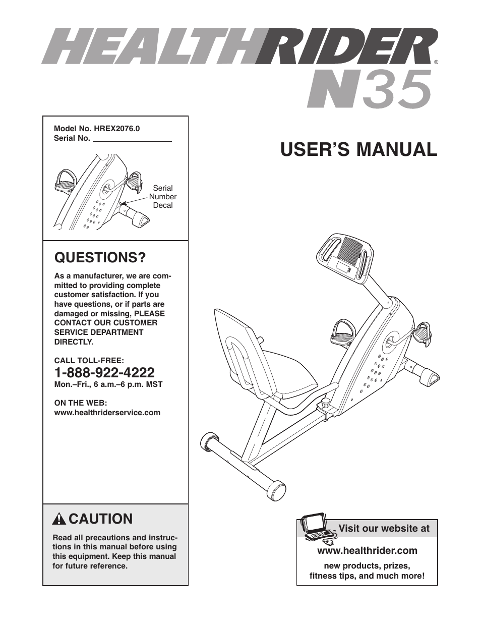 Healthrider N35 HREX2076.0 User Manual | 16 pages