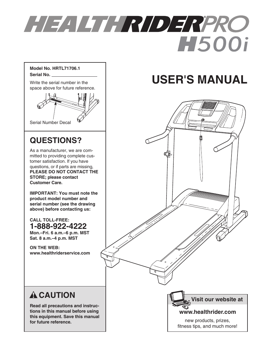 Healthrider H500i User Manual | 28 pages