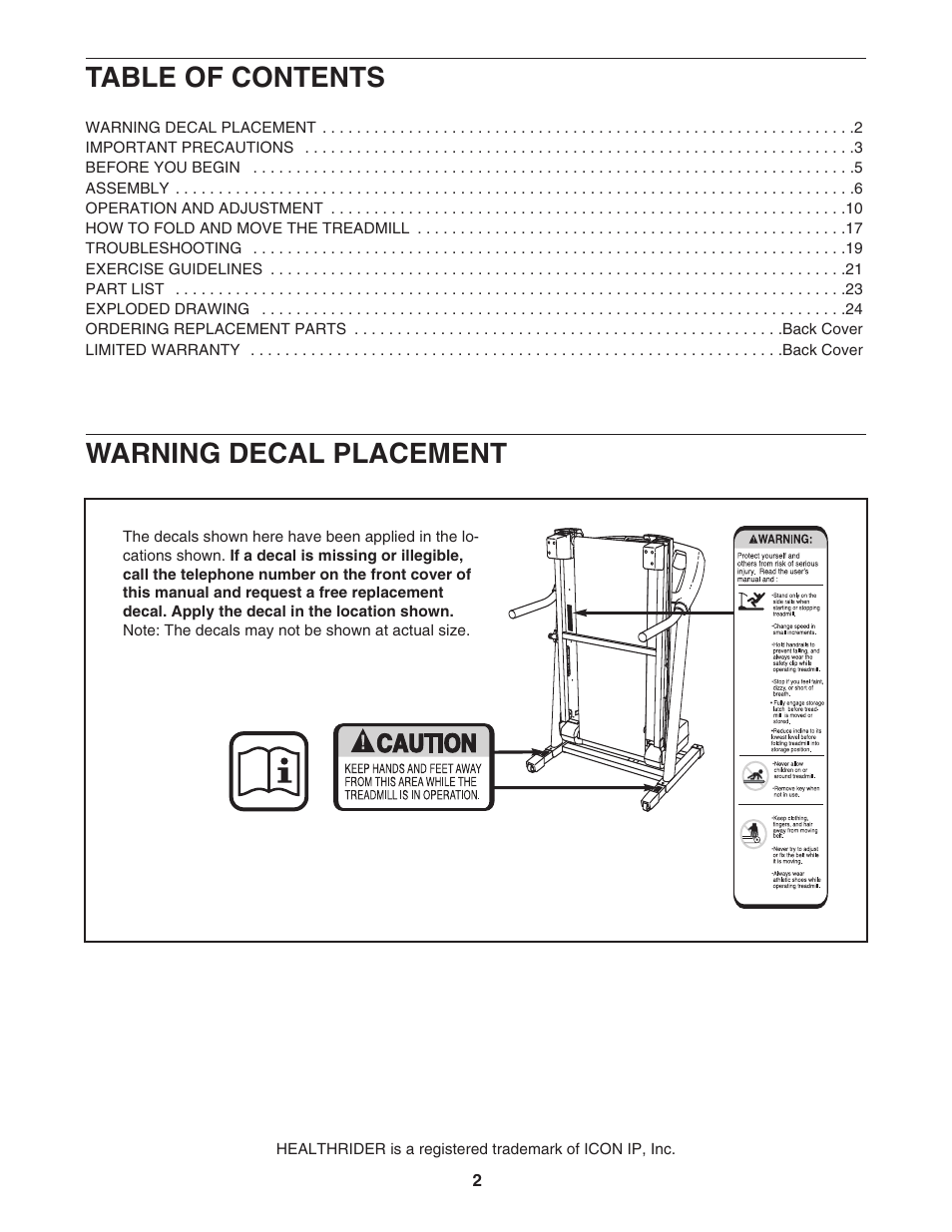 Healthrider H500i User Manual | Page 2 / 28