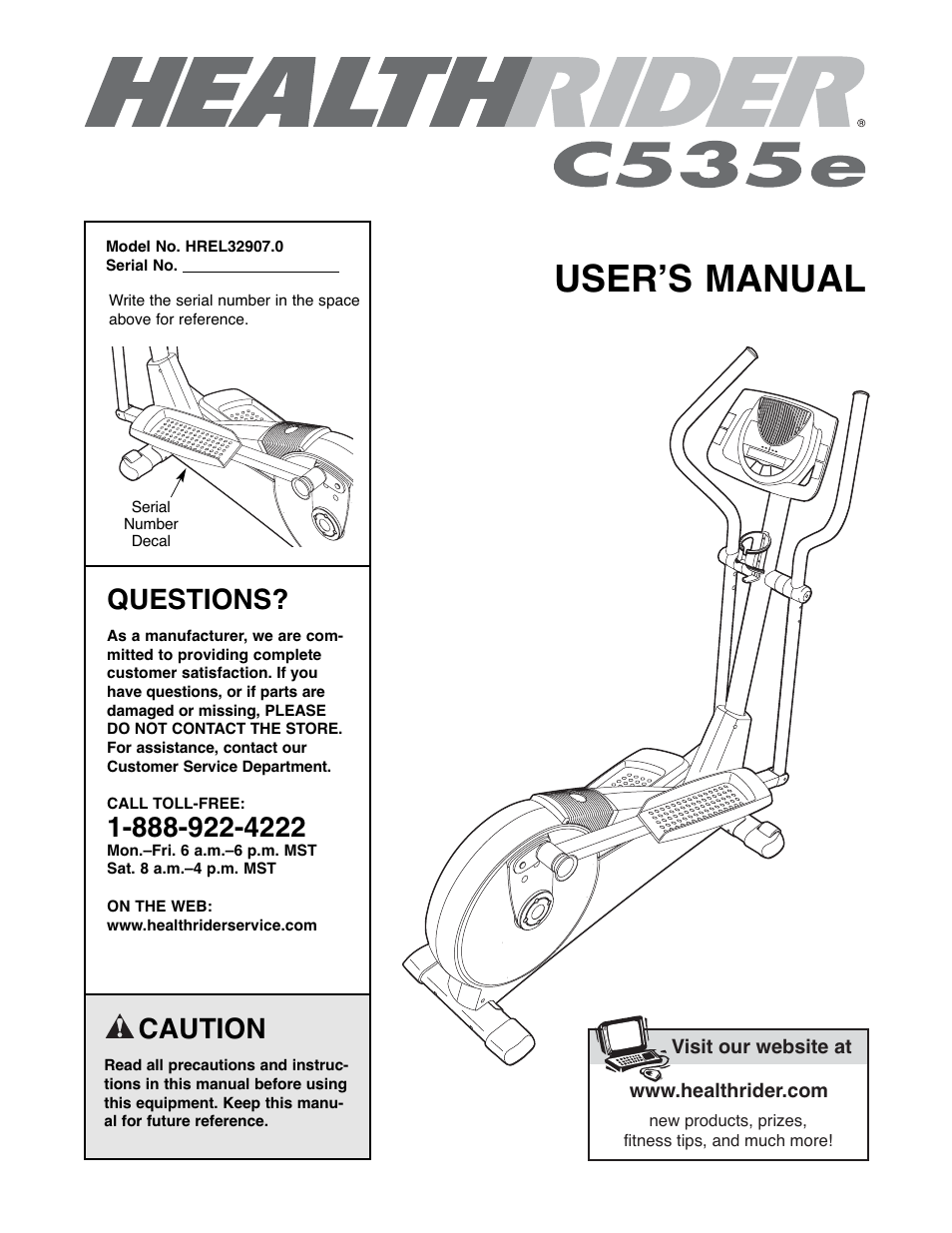 Healthrider C535E Elliptical Exerciser HREL32907.0 User Manual | 24 pages