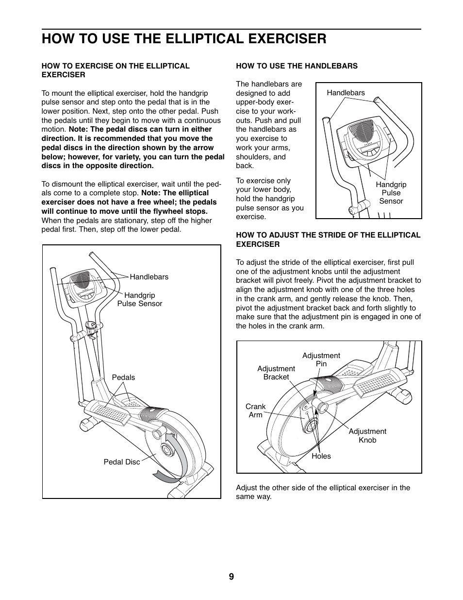 How to use the elliptical exerciser | Healthrider C535E Elliptical Exerciser HREL32907.0 User Manual | Page 9 / 24