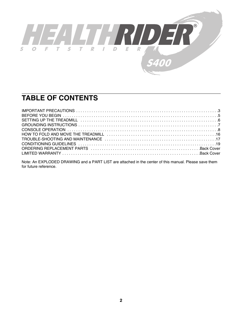 Healthrider HRTL10980 User Manual | Page 2 / 22