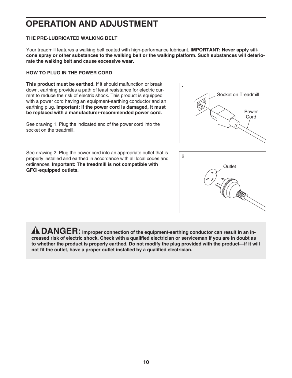 Operation and adjustment, Danger | Healthrider HATL51205.0 User Manual | Page 10 / 34