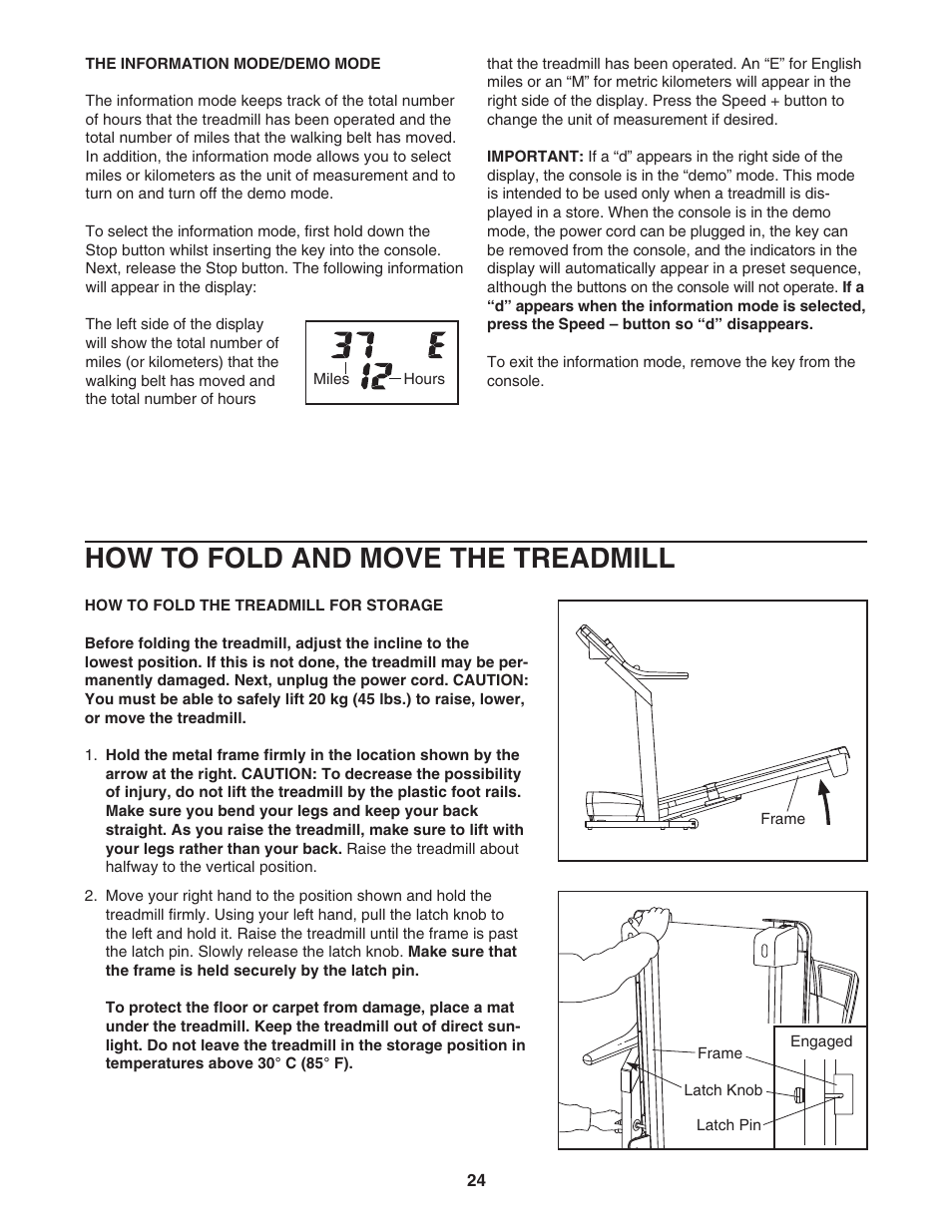 How to fold and move the treadmill | Healthrider HATL51205.0 User Manual | Page 24 / 34