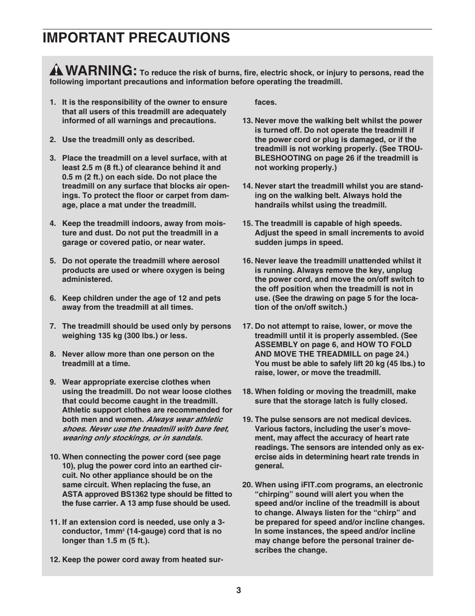 Warning, Important precautions | Healthrider HATL51205.0 User Manual | Page 3 / 34