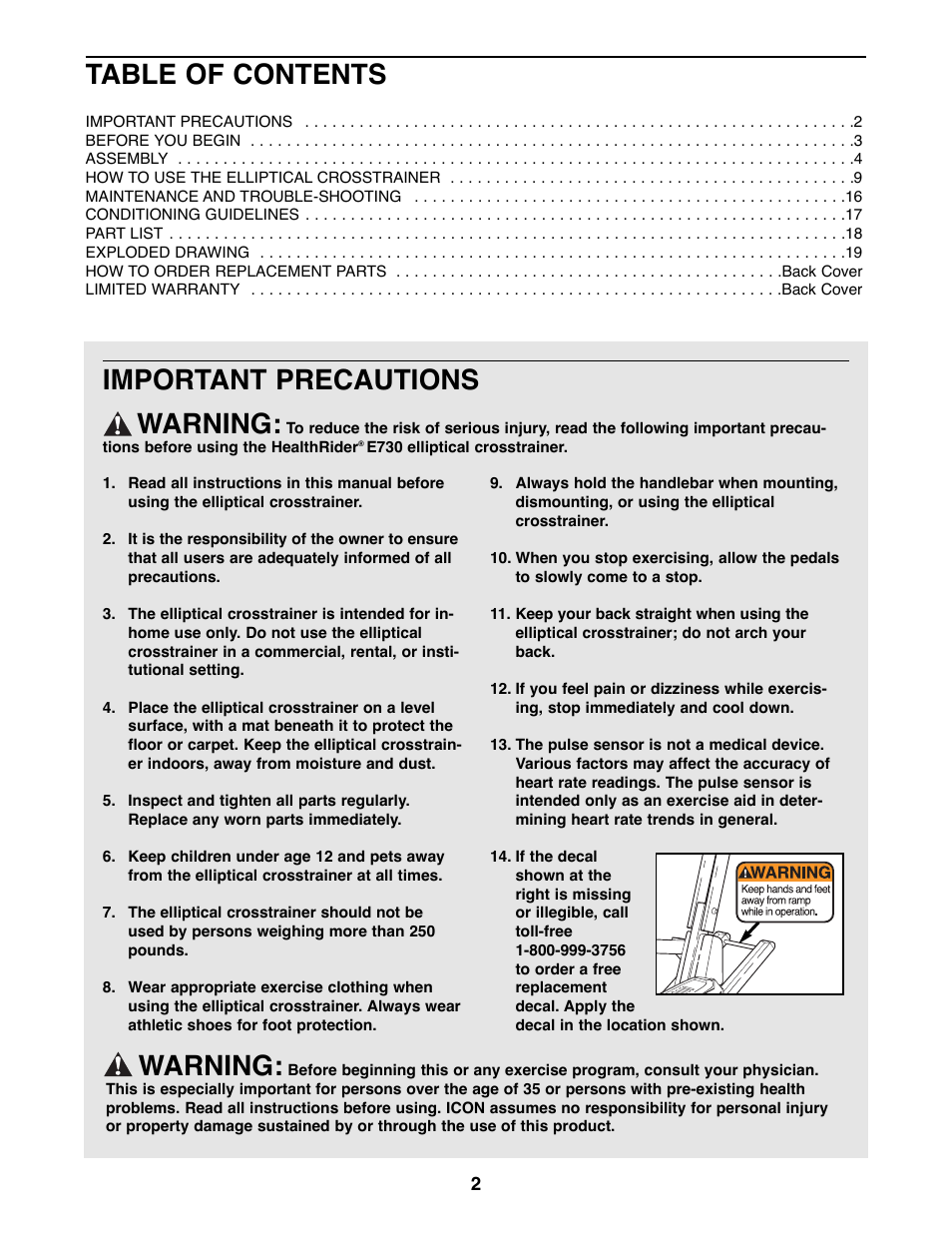 Healthrider HREL11900 User Manual | Page 2 / 20