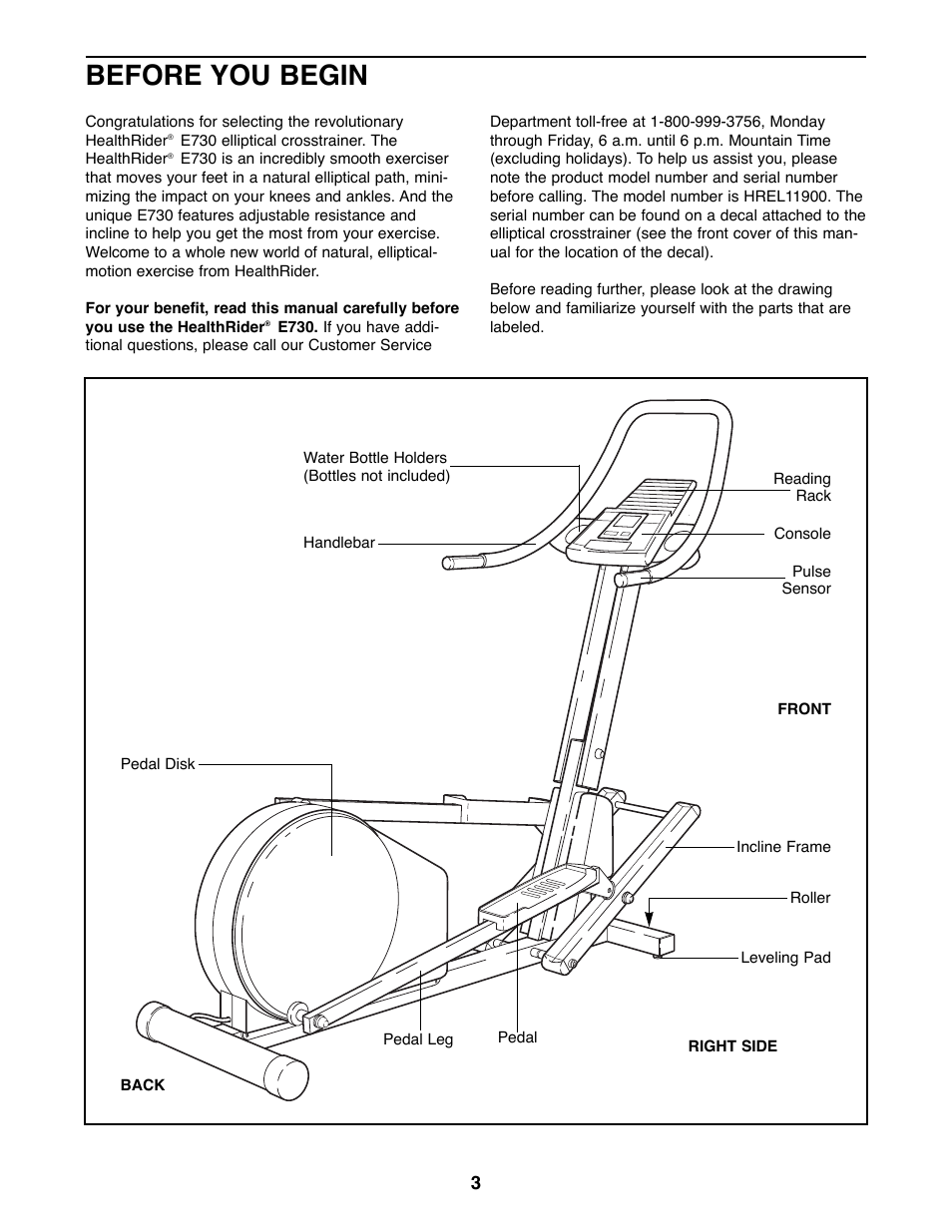 Before you begin | Healthrider HREL11900 User Manual | Page 3 / 20