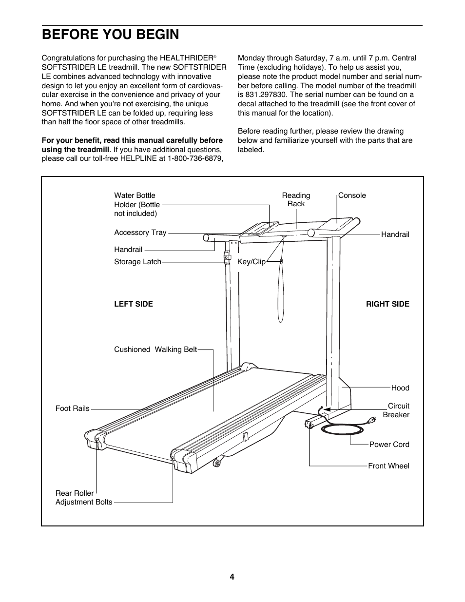 Before you begin | Healthrider 831.297830 User Manual | Page 4 / 19