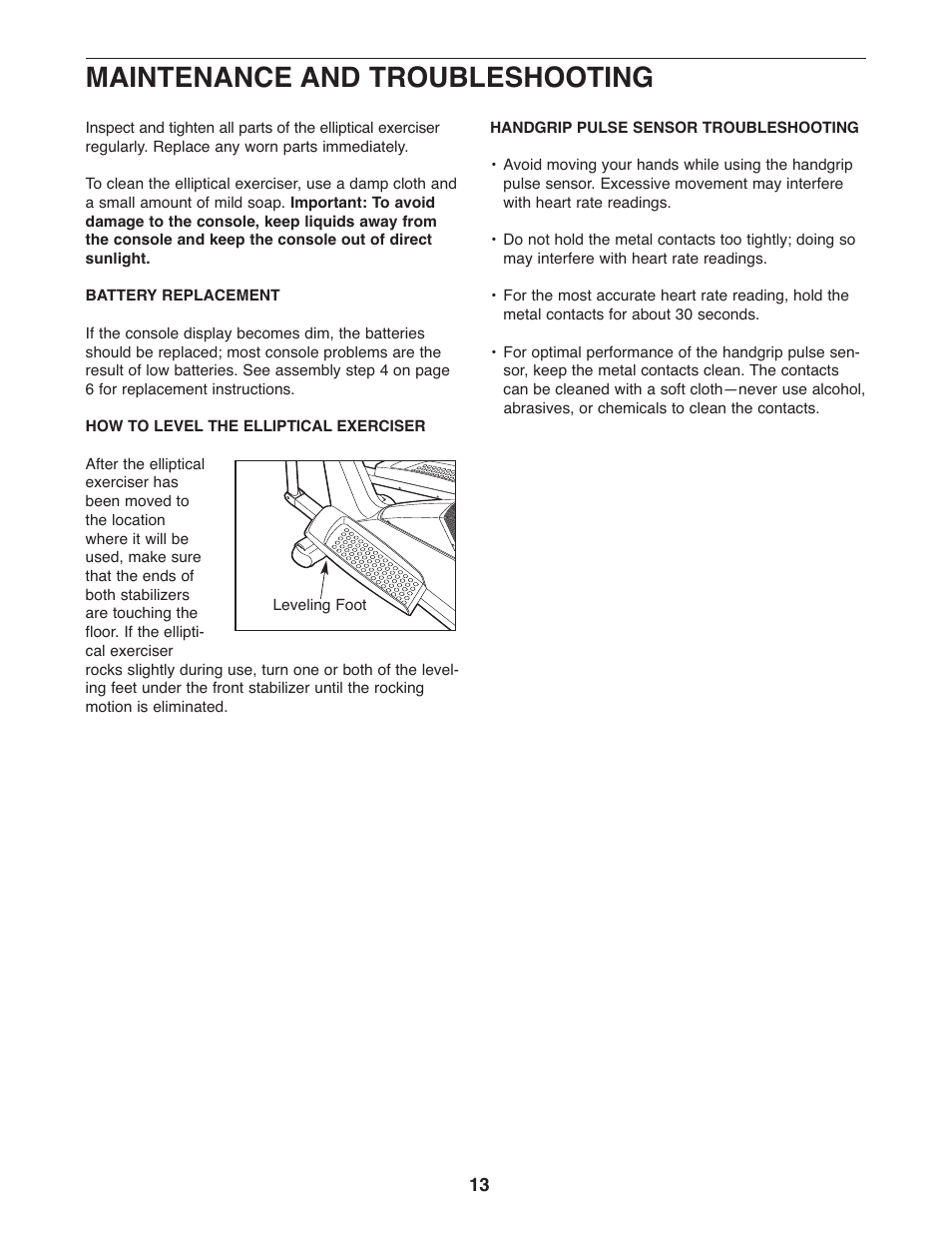 Maintenance and troubleshooting | Healthrider C515e HREL3006.0 User Manual | Page 13 / 20