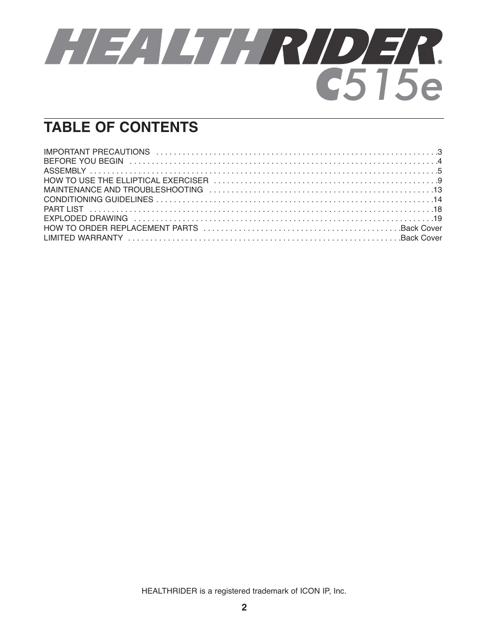 Healthrider C515e HREL3006.0 User Manual | Page 2 / 20