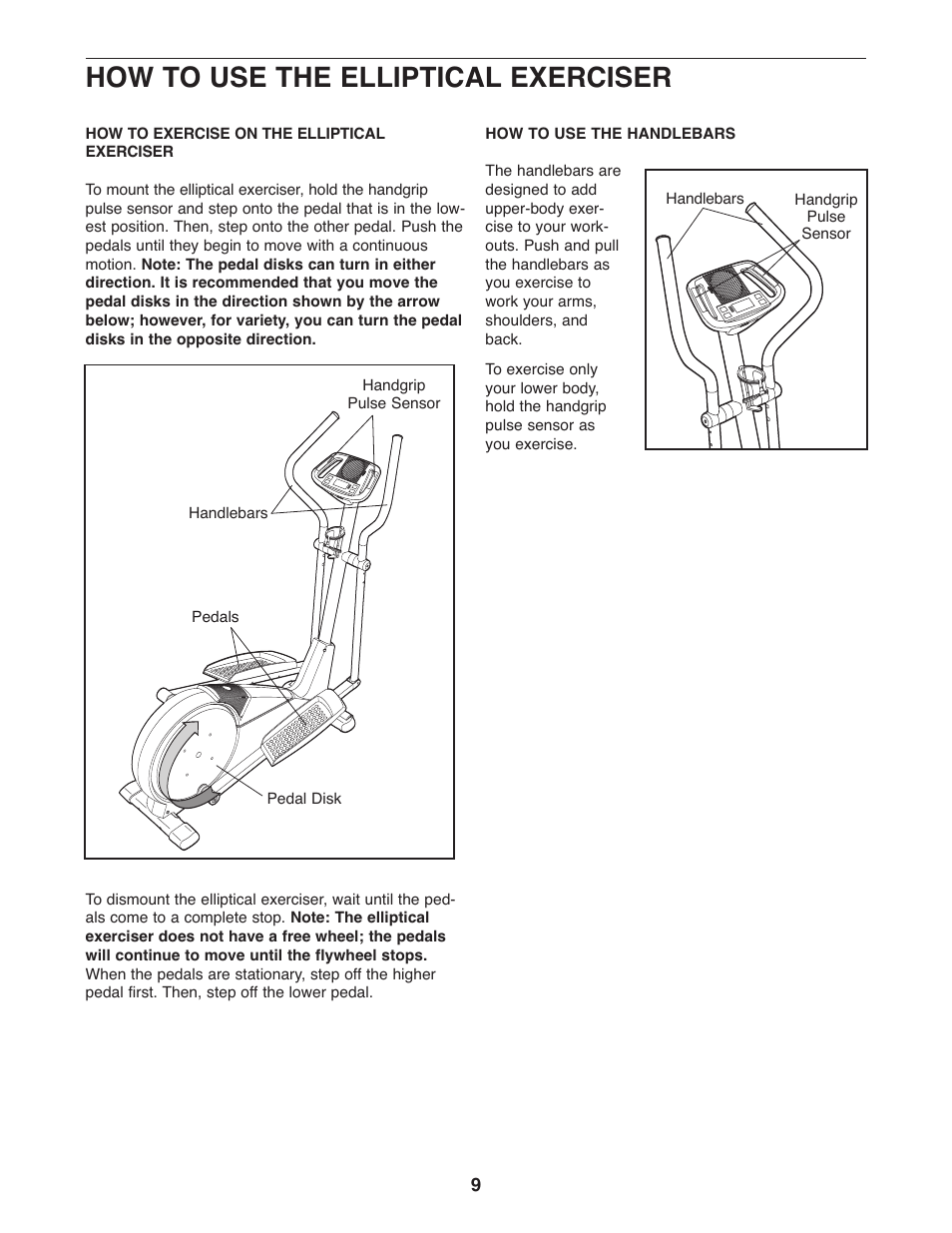 How to use the elliptical exerciser | Healthrider C515e HREL3006.0 User Manual | Page 9 / 20