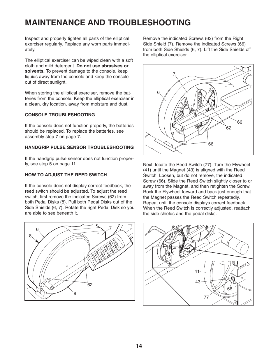 Maintenance and troubleshooting | Healthrider C225e HRMSEL2105.0 User Manual | Page 14 / 20