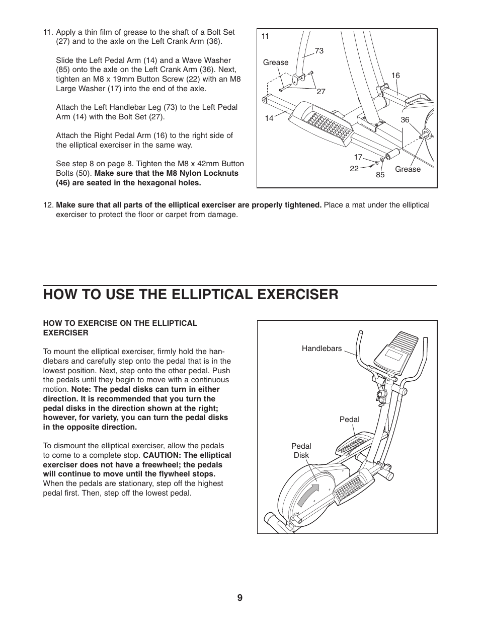 How to use the elliptical exerciser | Healthrider C225e HRMSEL2105.0 User Manual | Page 9 / 20
