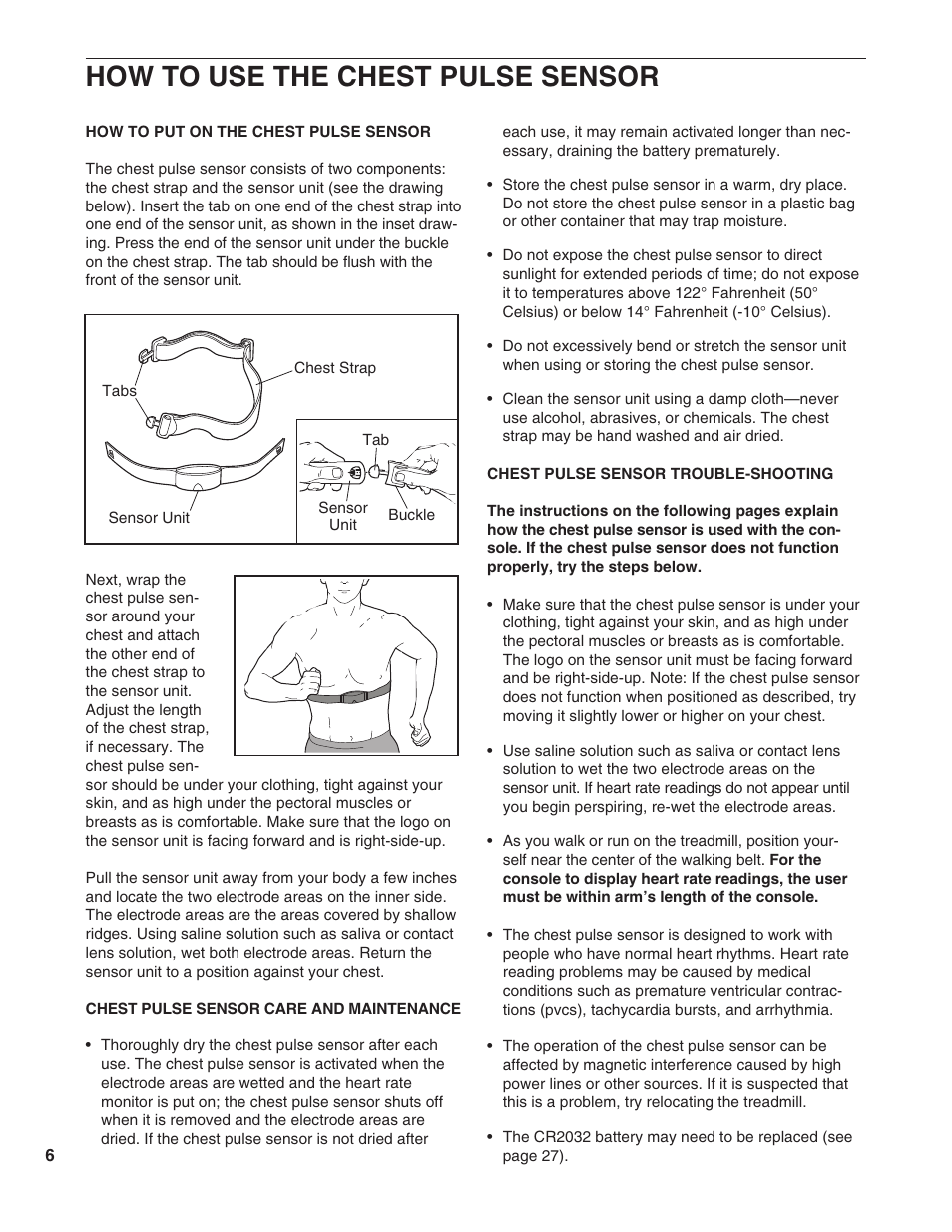 How to use the chest pulse sensor | Healthrider HRTL16900 User Manual | Page 6 / 34