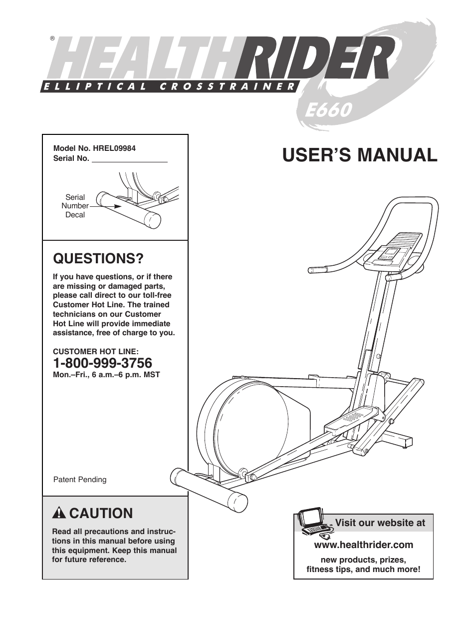 Healthrider E660 Elliptical Crosstrainer HREL09984 User Manual | 20 pages