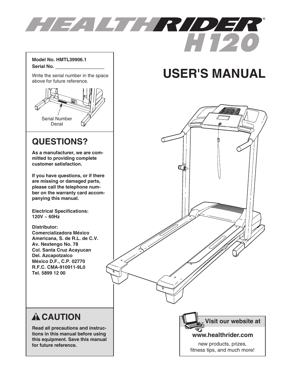 Healthrider H120 HMTL39906.1 User Manual | 28 pages