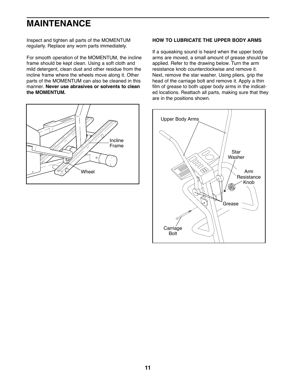 Maintenance | Healthrider 831.285770 User Manual | Page 11 / 16