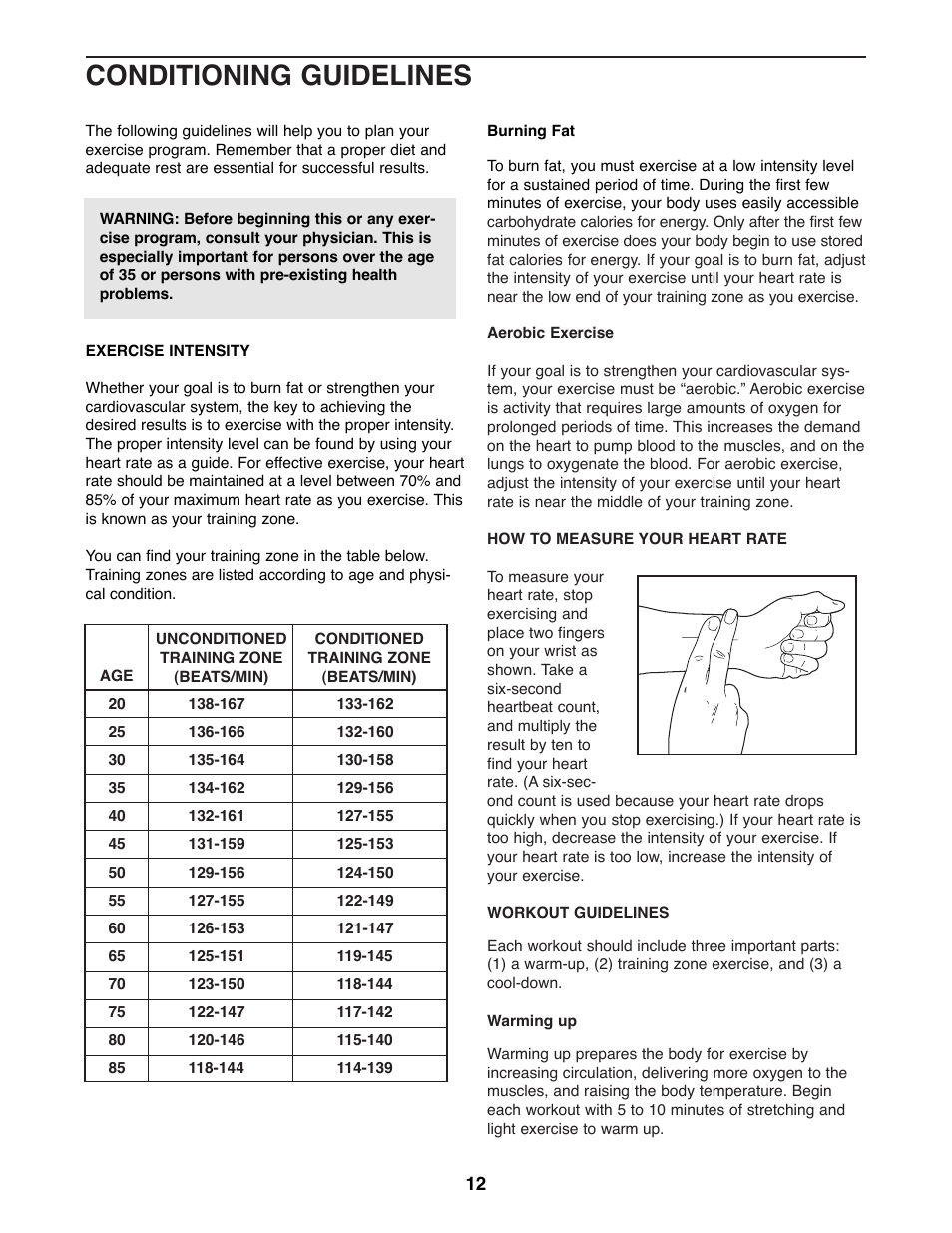 Conditioning guidelines | Healthrider 831.285770 User Manual | Page 12 / 16