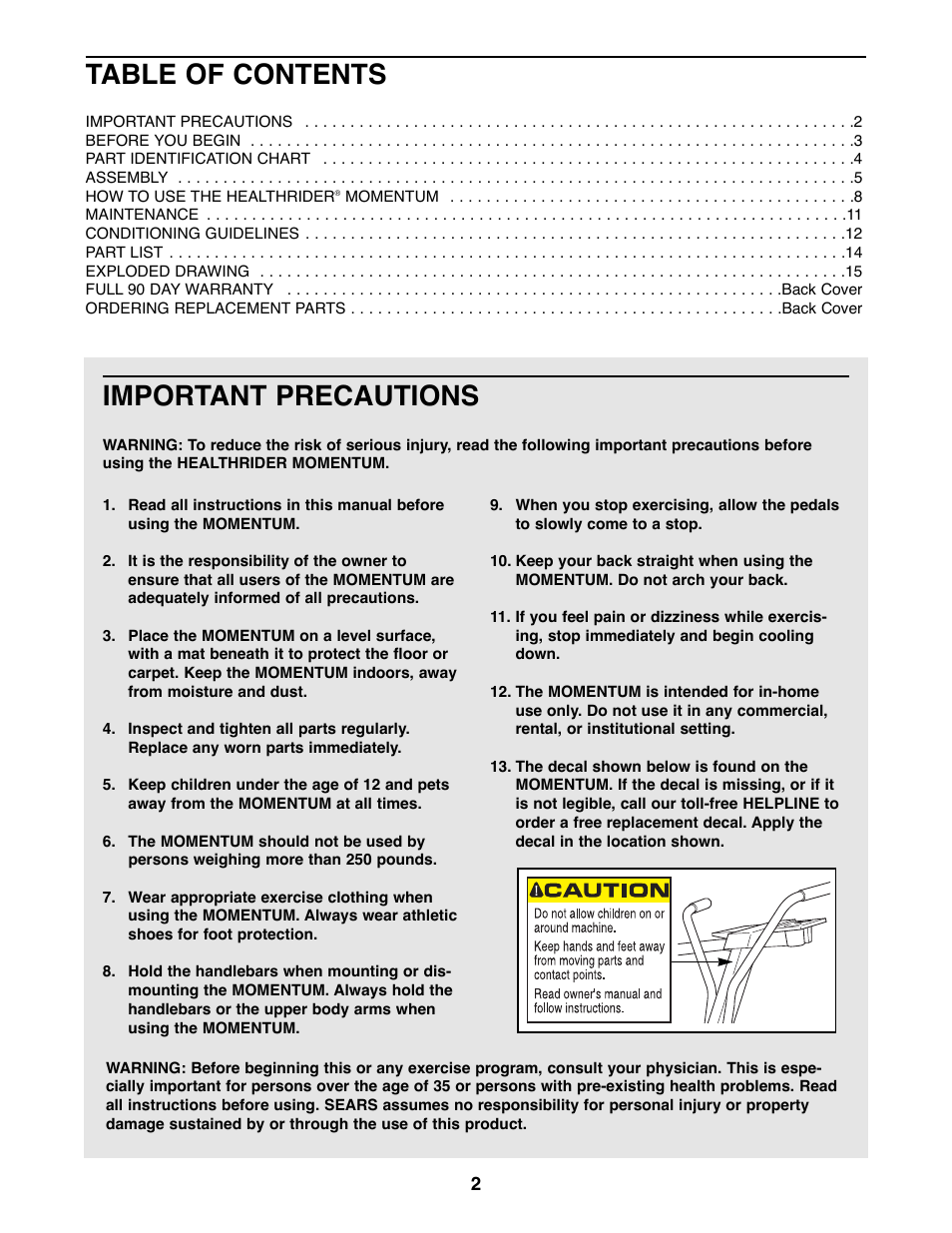 Healthrider 831.285770 User Manual | Page 2 / 16