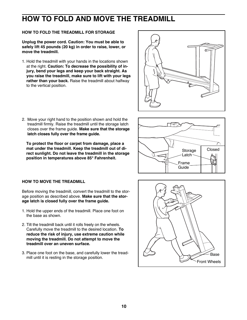 How to fold and move the treadmill | Healthrider 831.297820 S User Manual | Page 10 / 19