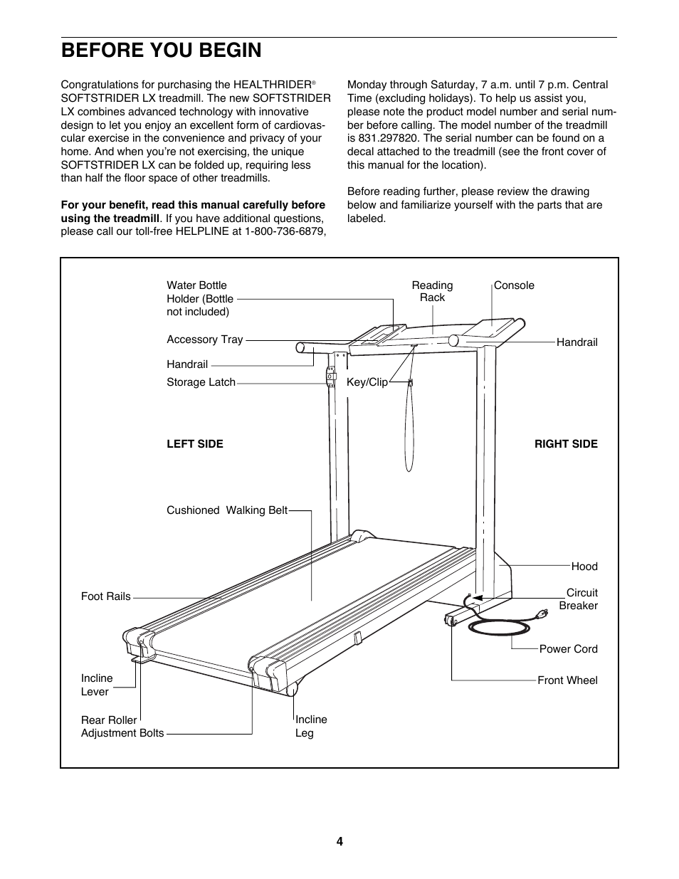 Before you begin | Healthrider 831.297820 S User Manual | Page 4 / 19