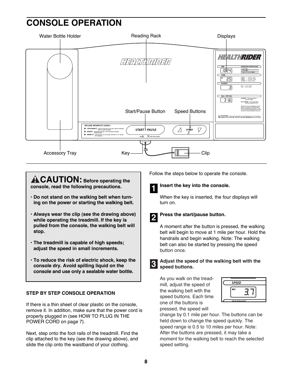Console operation, 32 1 caution | Healthrider 831.297820 S User Manual | Page 8 / 19