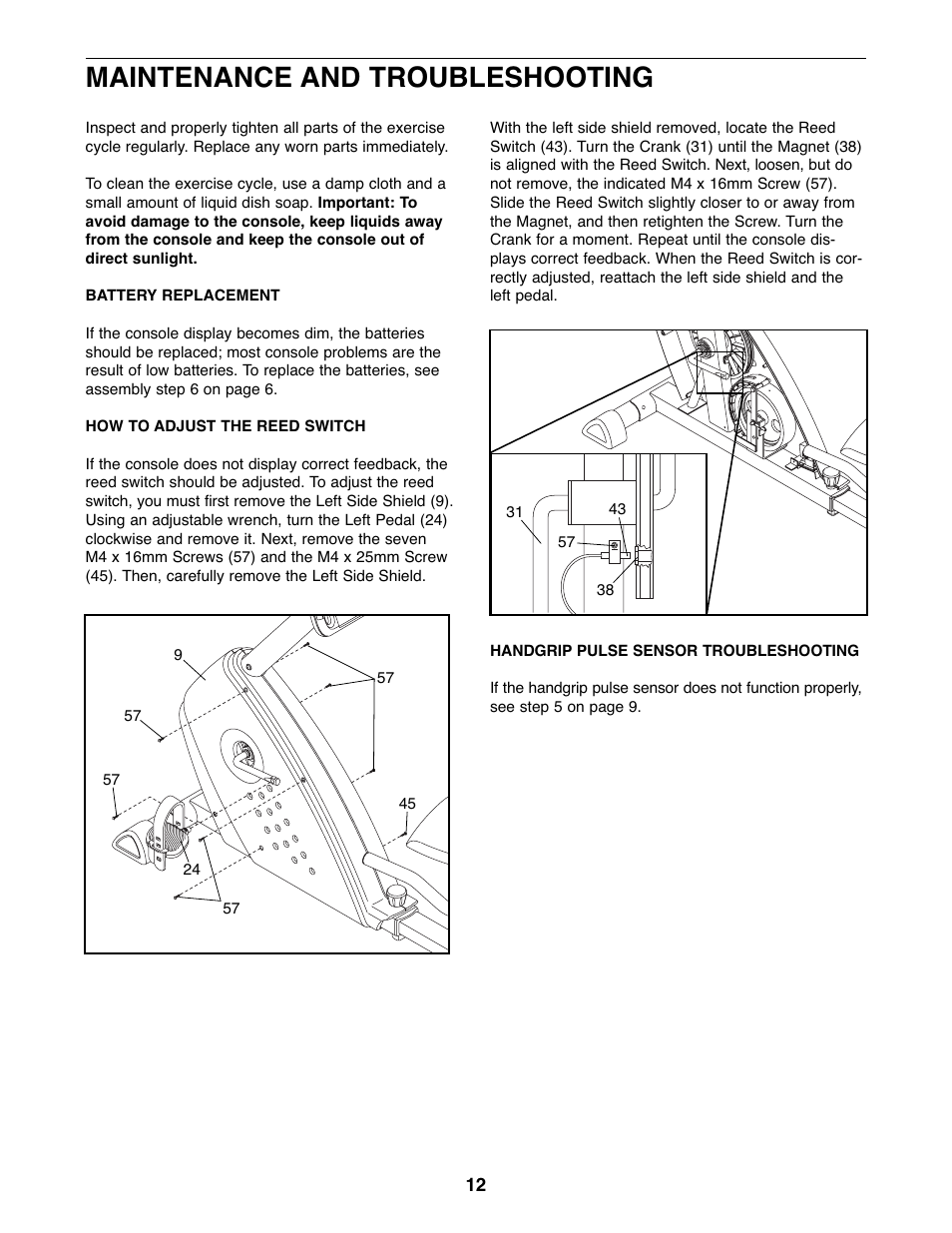 Maintenance and troubleshooting | Healthrider N35 HREX2076.99 User Manual | Page 12 / 16