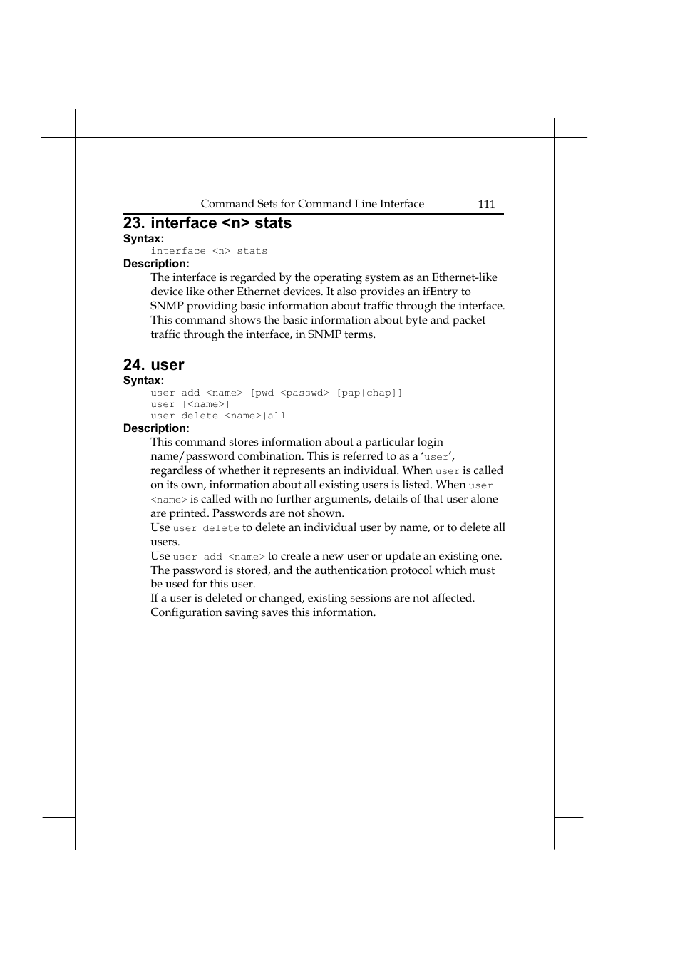 Interface <n> stats, User | Heritage Kayaks Heritage Series User Manual | Page 116 / 164