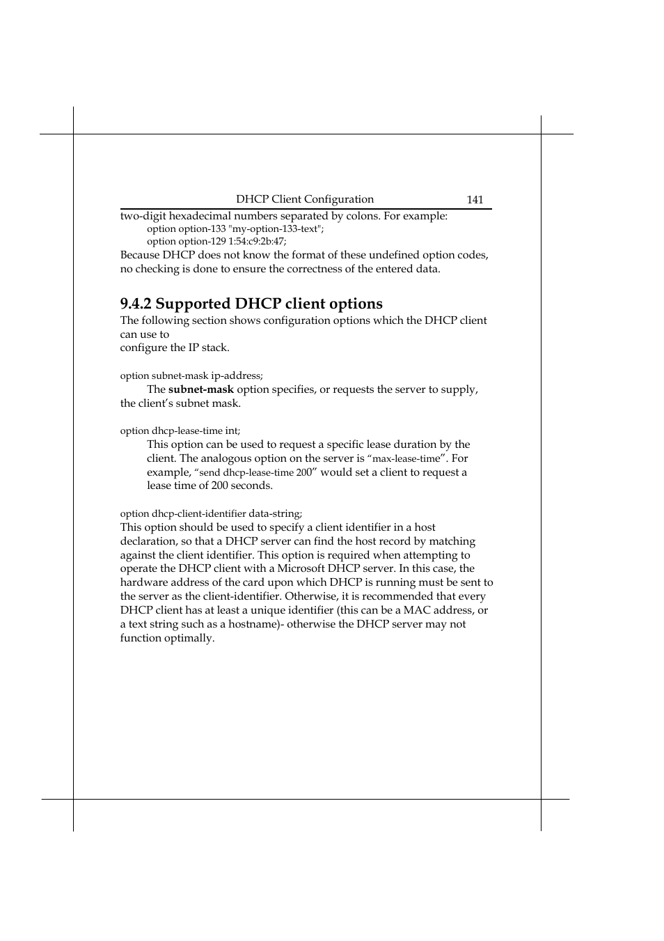 2 supported dhcp client options | Heritage Kayaks Heritage Series User Manual | Page 146 / 164