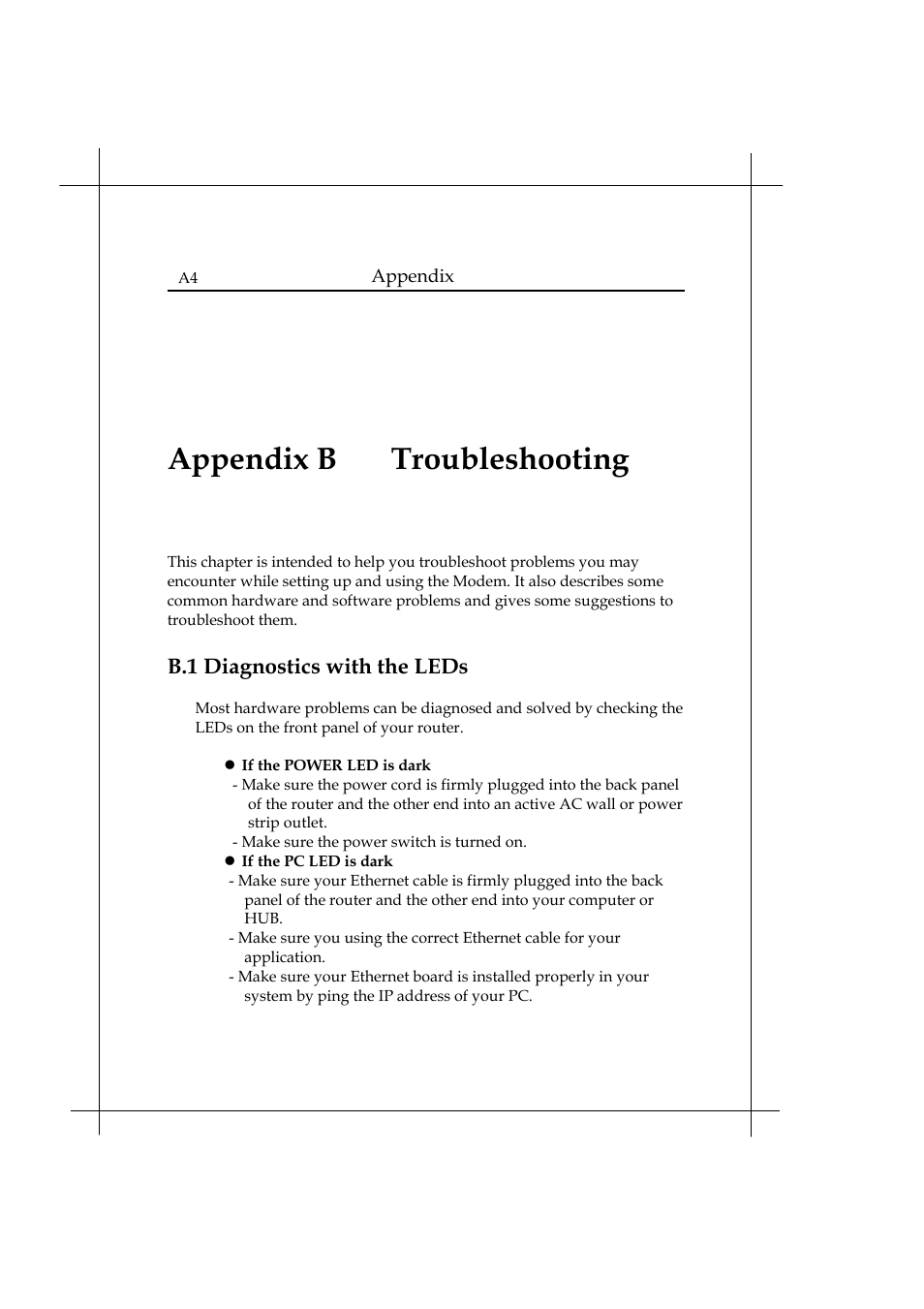Appendix b troubleshooting, B.1 diagnostics with the leds | Heritage Kayaks Heritage Series User Manual | Page 151 / 164