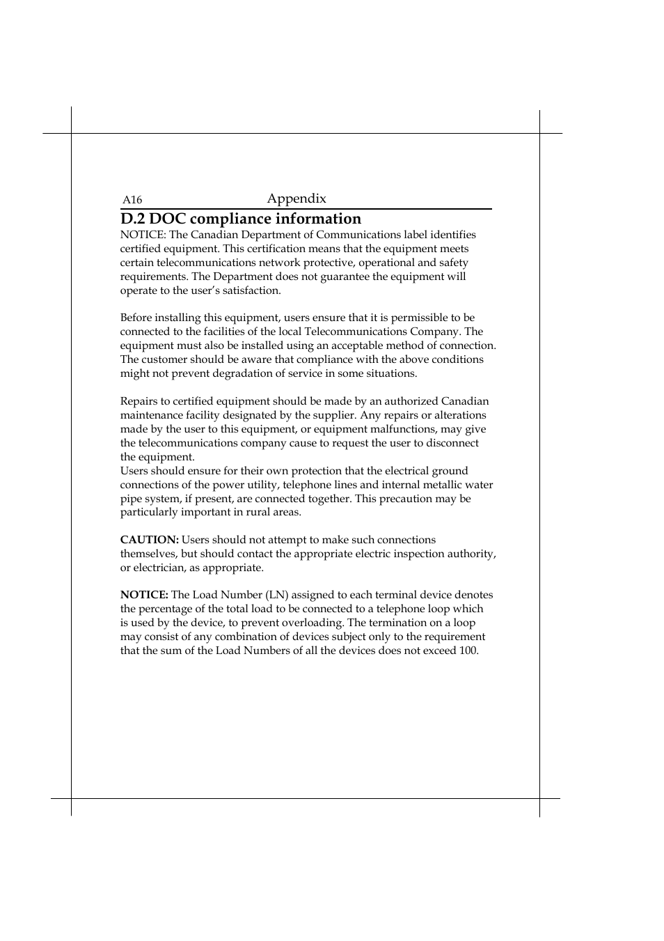 D.2 doc compliance information | Heritage Kayaks Heritage Series User Manual | Page 163 / 164