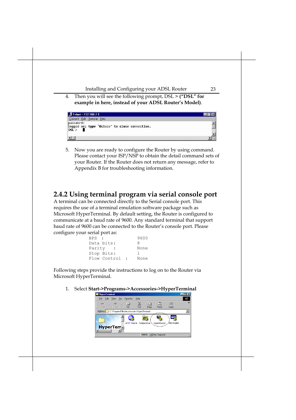 2 using terminal program via serial console port | Heritage Kayaks Heritage Series User Manual | Page 28 / 164