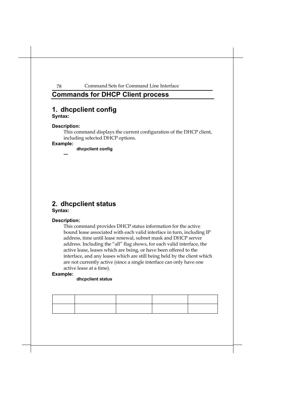 Commands for dhcp client process, Dhcpclient config, Dhcpclient status | Heritage Kayaks Heritage Series User Manual | Page 83 / 164