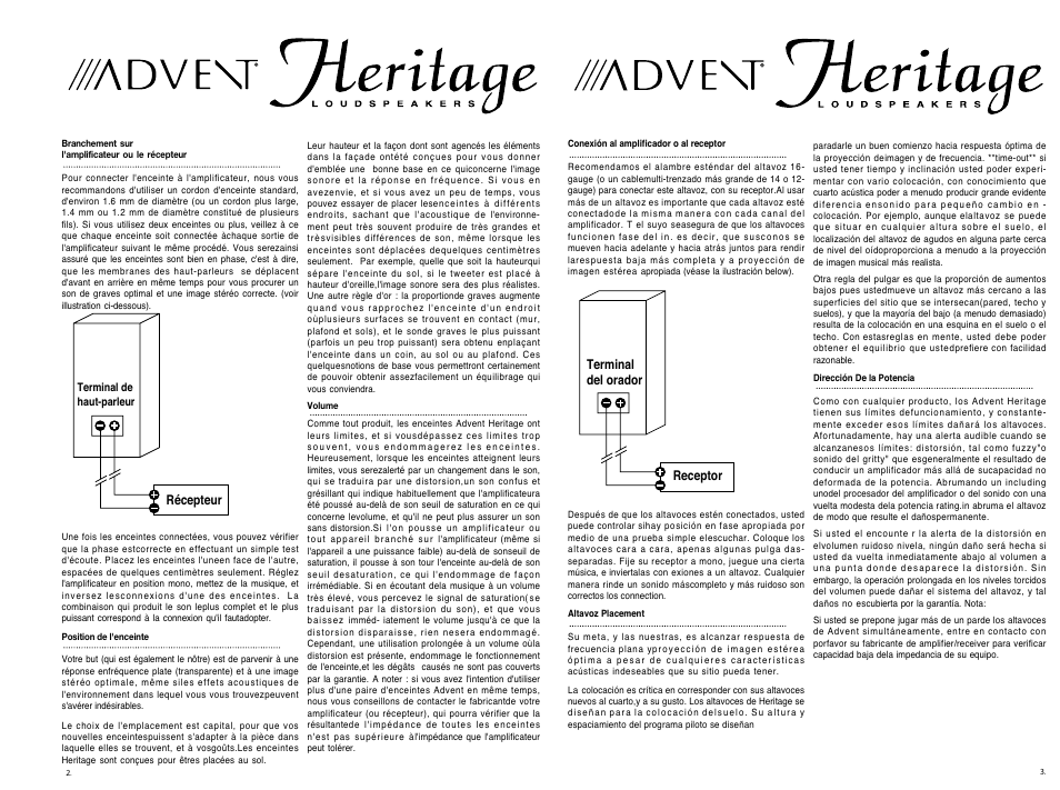 Récepteur, Receptor terminal del orador | Heritage Kayaks Advent Loudspeaker User Manual | Page 2 / 3