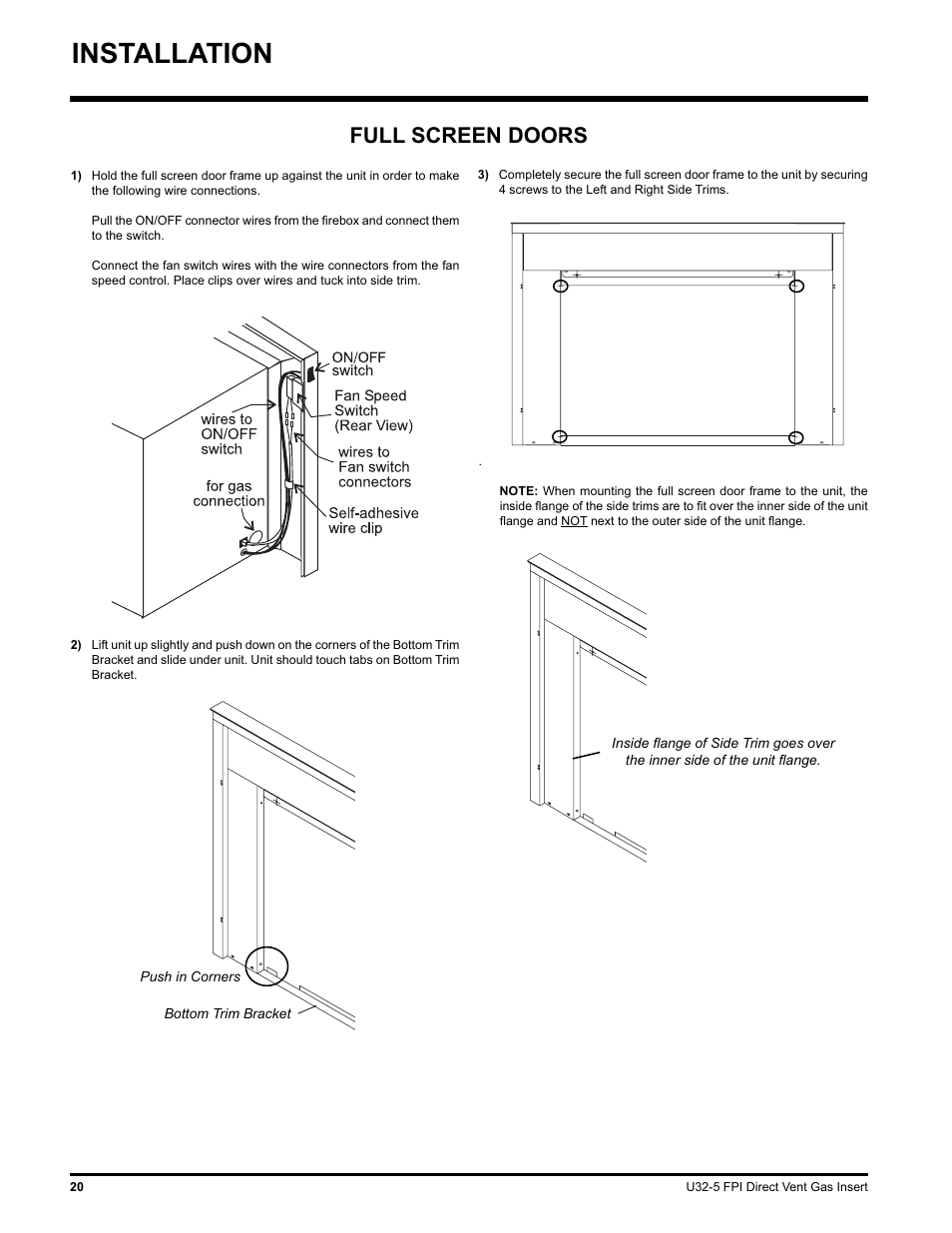 Installation, Full screen doors | Hampton Direct U32 User Manual | Page 20 / 40