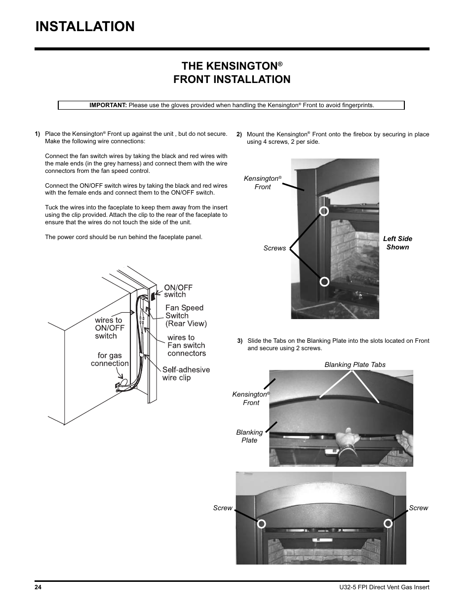 Installation, The kensington, Front installation | Hampton Direct U32 User Manual | Page 24 / 40