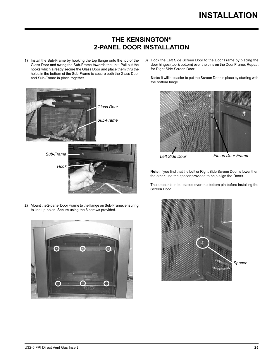 Installation, The kensington, Panel door installation | Hampton Direct U32 User Manual | Page 25 / 40