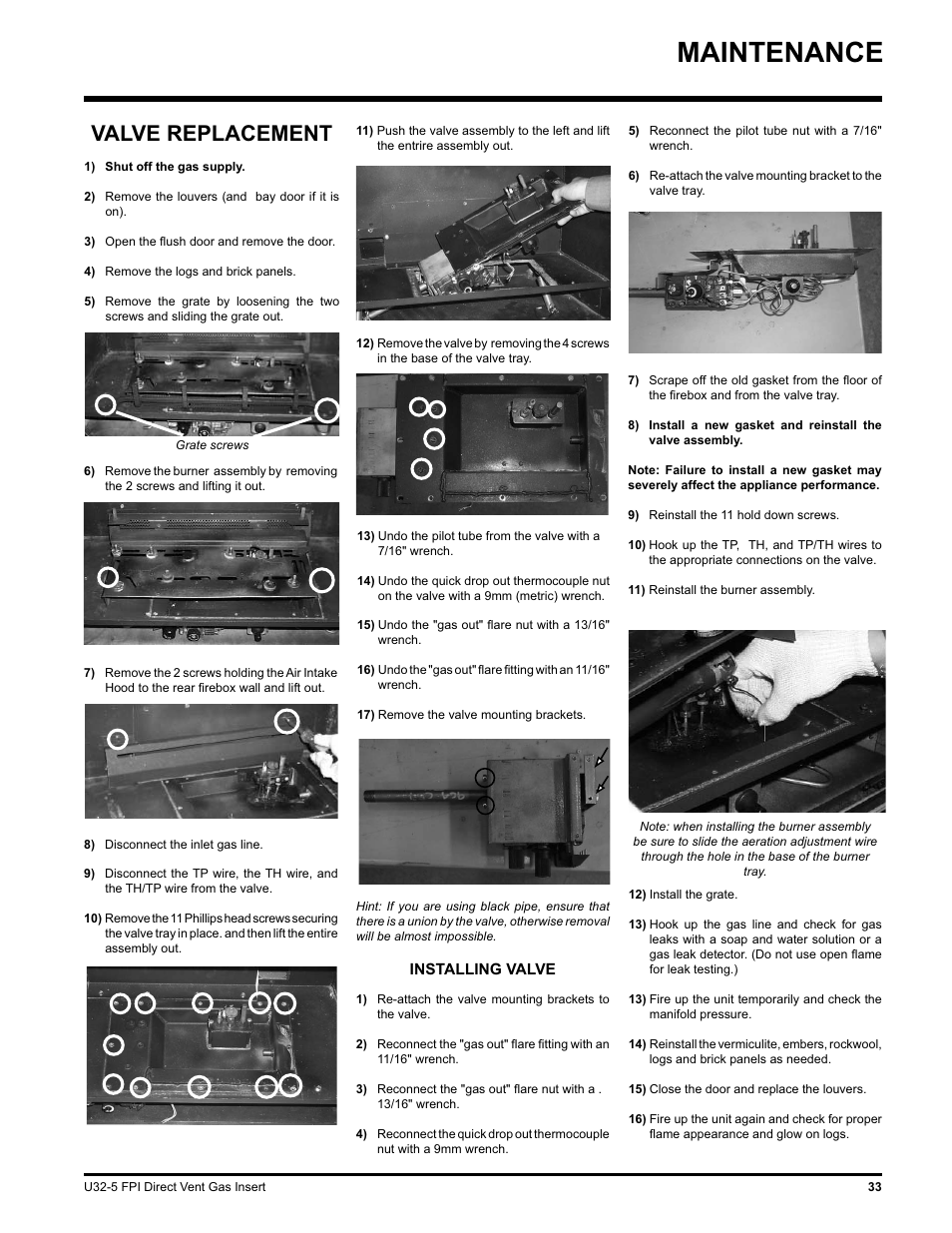 Maintenance, Valve replacement | Hampton Direct U32 User Manual | Page 33 / 40