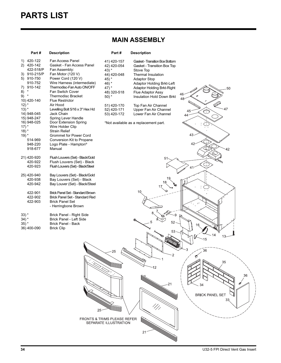 Parts list, Main assembly | Hampton Direct U32 User Manual | Page 34 / 40