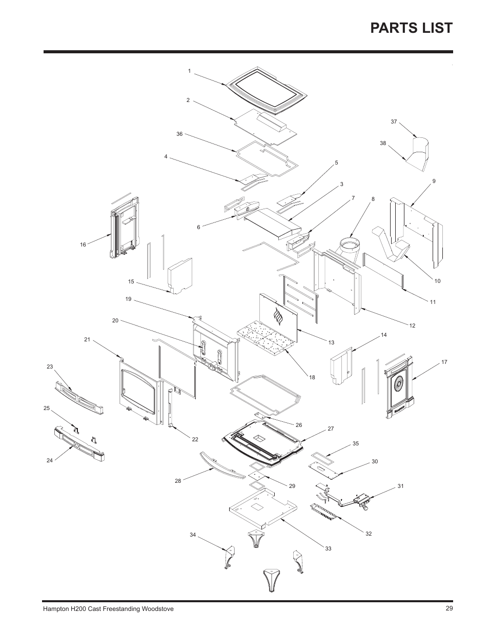 Parts list | Hampton Direct H200 User Manual | Page 29 / 36