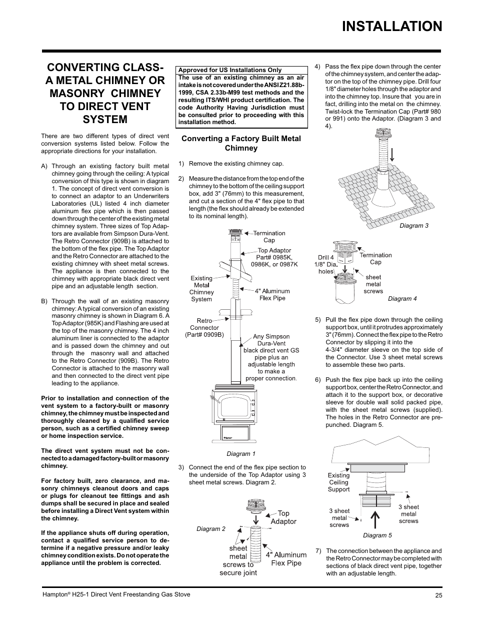 Installation | Hampton Direct H25-NG1 User Manual | Page 25 / 44