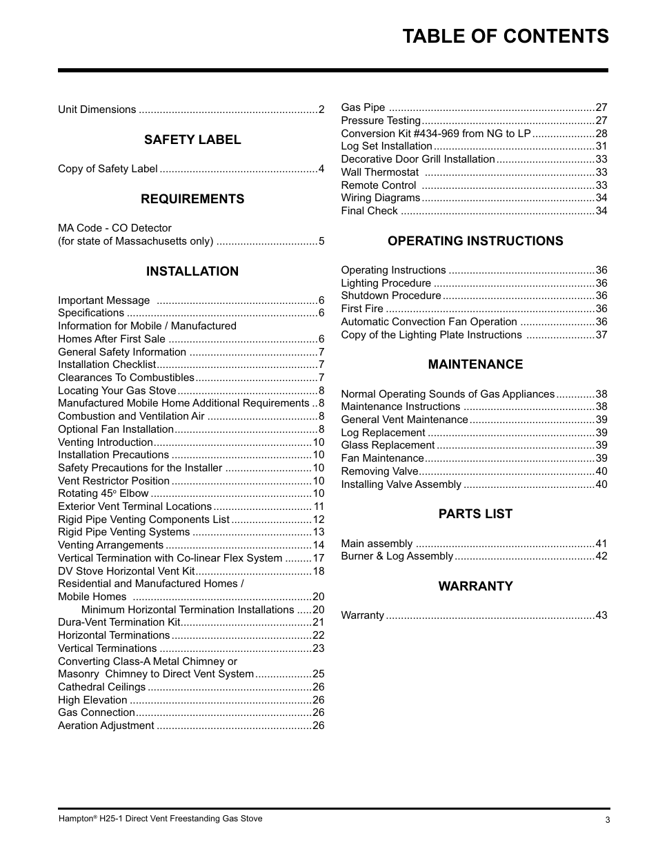 Hampton Direct H25-NG1 User Manual | Page 3 / 44
