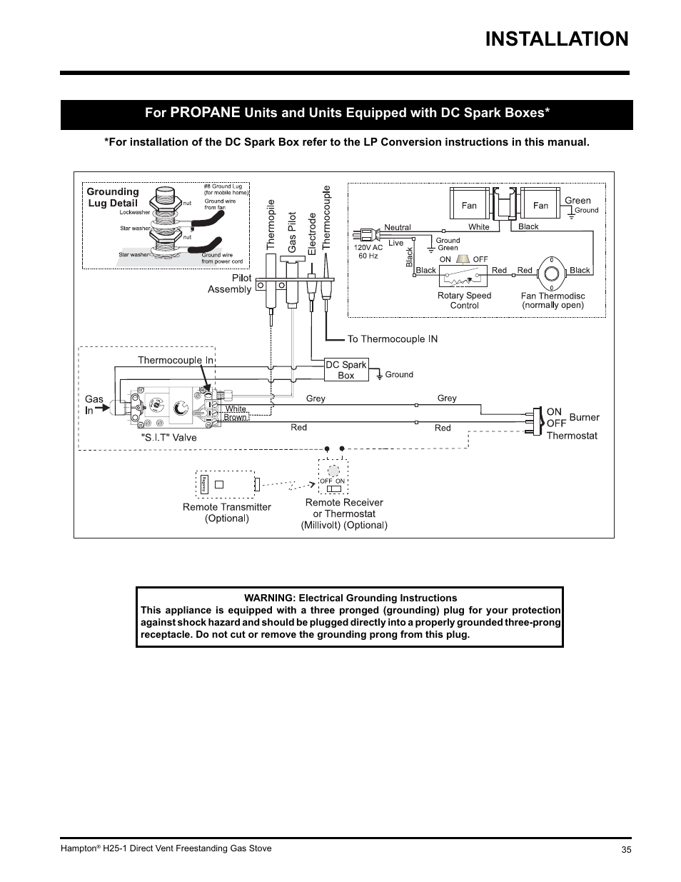 Installation, Propane | Hampton Direct H25-NG1 User Manual | Page 35 / 44