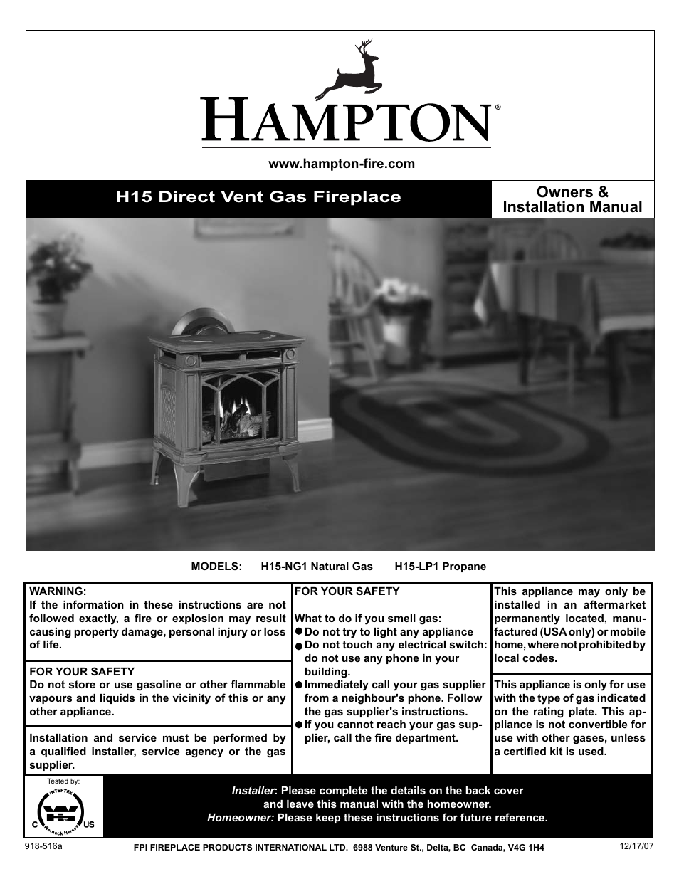 Hampton Direct H15-LP1 User Manual | 48 pages