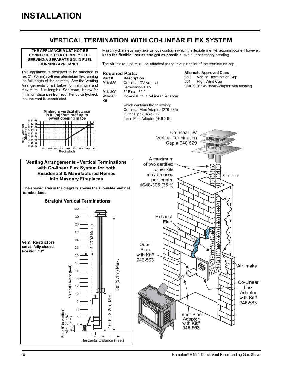 Installation, Vertical termination with co-linear flex system | Hampton Direct H15-LP1 User Manual | Page 18 / 48