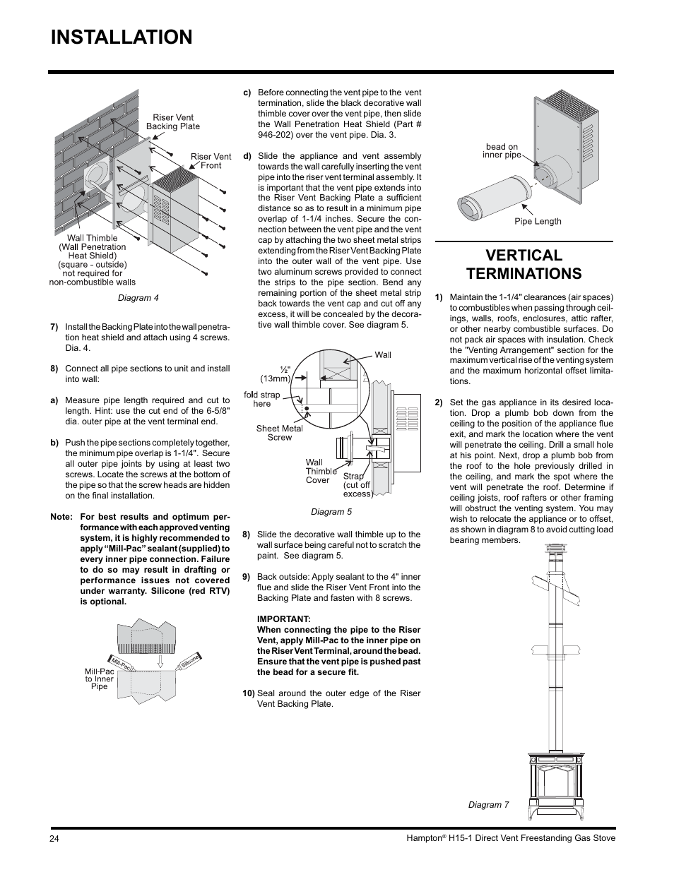 Installation, Vertical terminations | Hampton Direct H15-LP1 User Manual | Page 24 / 48